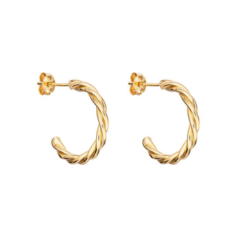 14ct Gold Plated Twisted Hoop Earrings, 925 Sterling Silver