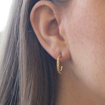 14ct Gold Plated Twisted Hoop Earrings, 925 Sterling Silver