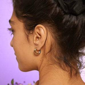 Amnesia Jewellery | Gold Plated and Stainless Steel Hinged Hoop Earrings. Elegant gold plated stainless steel two tone chunky hinged hoop earrings, crafted from 18ct gold plated stainless steel, tarnish free and waterproof. Shop now for quality Jewellery/Jewelry!