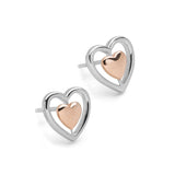 Two Tone Double Heart Silver Earrings