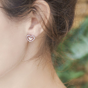 Two Tone Double Heart Silver Earrings