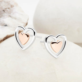 Two Tone Double Heart Silver Earrings