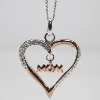 Two Tone Mum Heart Pendant Necklace