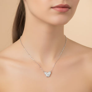 Urban Pizazz Model Wearing Sterling Silver & Cubic Zirconia Butterfly Necklace