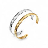 Amnesia Jewellery | 18ct Gold Plated Stainless Wheat Cuff Bracelet. Check out our stainless steel Wheat Cuff Bracelet. Available in 18ct Gold Plated or Silver Finishes, this bracelet is perfect for stacking up with your other favourite pieces. Tarnish Free and Waterproof. Shop now for quality Jewellery/Jewelry!