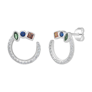 Willow Open Circle Stud Earrings with clear and coloured cubic zirconia details