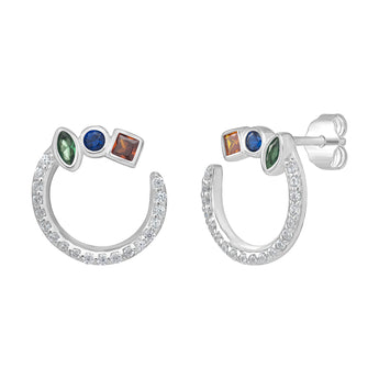 Willow Open Circle Stud Earrings with clear and coloured cubic zirconia details