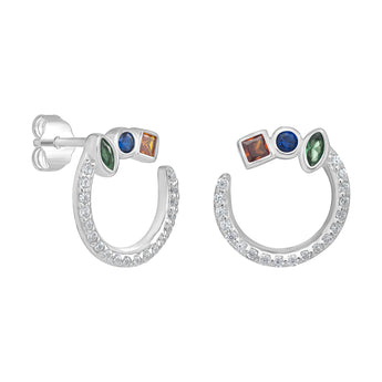 Willow Open Circle Stud Earrings with clear and coloured cubic zirconia details