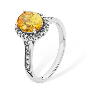 Yellow Topaz CZ Halo Silver Ring