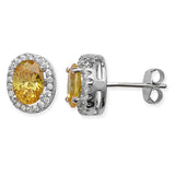 Yellow Topaz Cubic Zirconia Silver Halo Stud Earrings