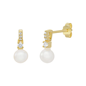 18ct Gold Plated Pearl and Cubic Zirconia Droplet Earrings