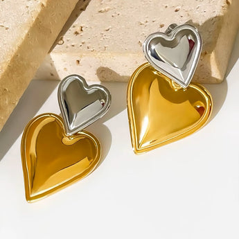 Amnesia Jewellery | Double Heart Gold Silver Earring
