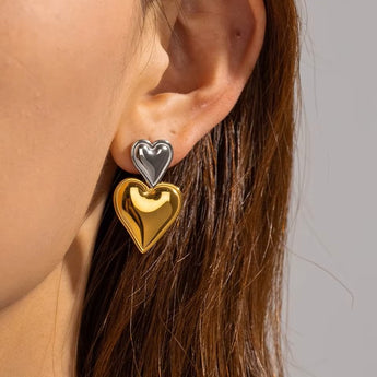 Amnesia Jewellery | Double Heart Gold Silver Earring