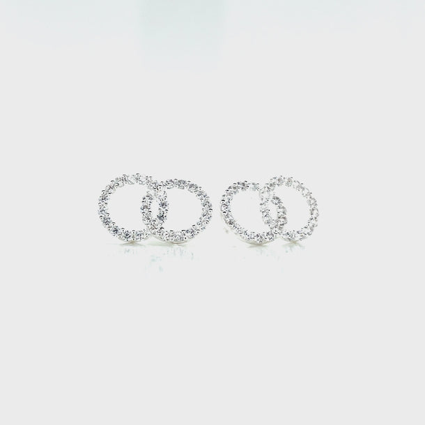 3D View of Urban Pizazz 925 sterling silver and Cubic Zirconia Double Circle stud earrings