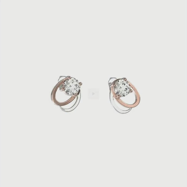 Rose Gold Oval Link Cubic Zirconia Earrings