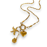 Amnesia Jewellery | Gold Plated and Pearl Droplet twisted sea necklace